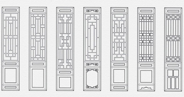 通道常用中式仿古花窗图案隔断设计图