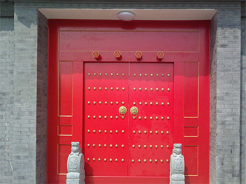 通道中国传统四合院系列朱红色中式木制大门木作